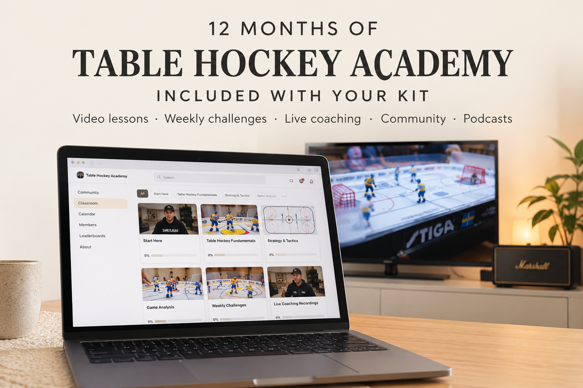 The Table Hockey Academy on a laptop
