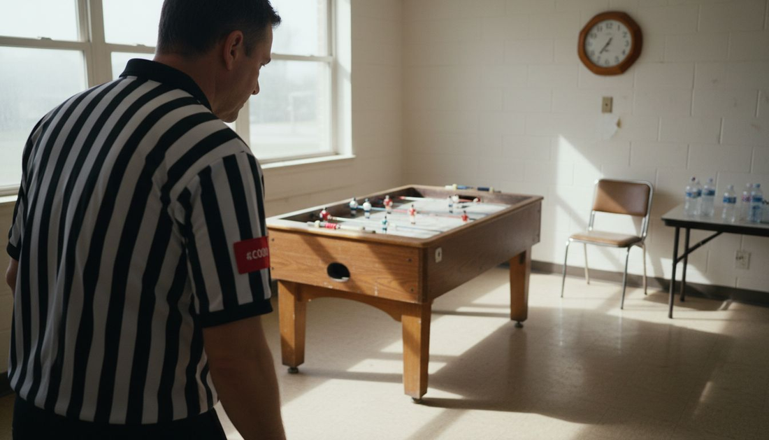 Table hockey referee observing penalty situation