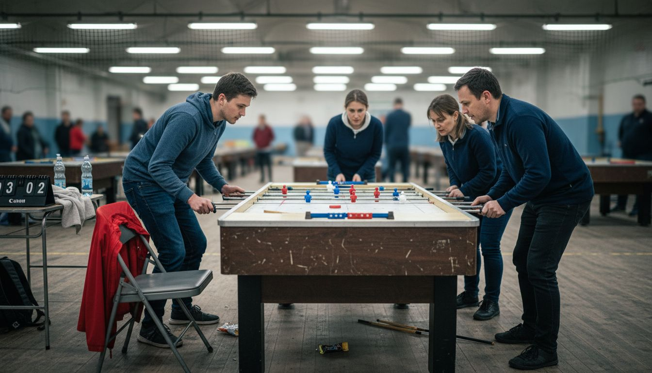 Players competing in table hockey tournament