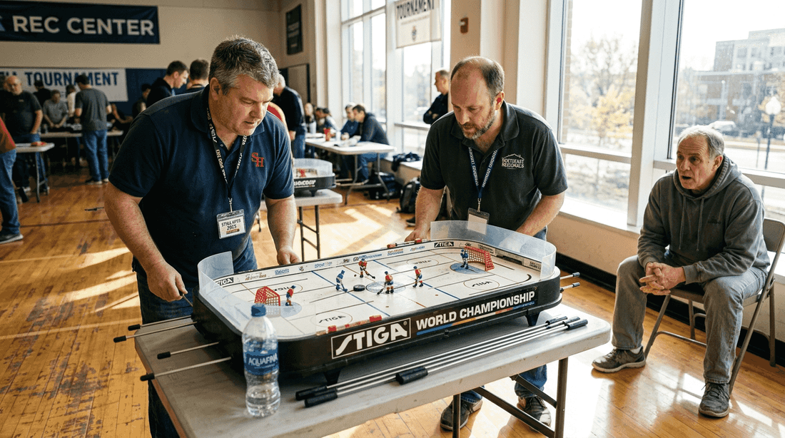 Veteran players compete at table hockey event