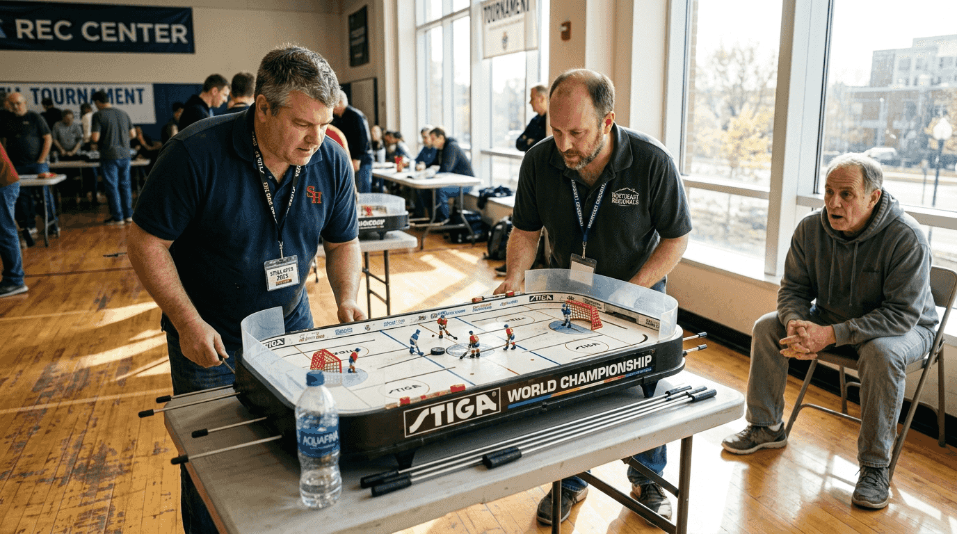 Veteran players compete at table hockey event