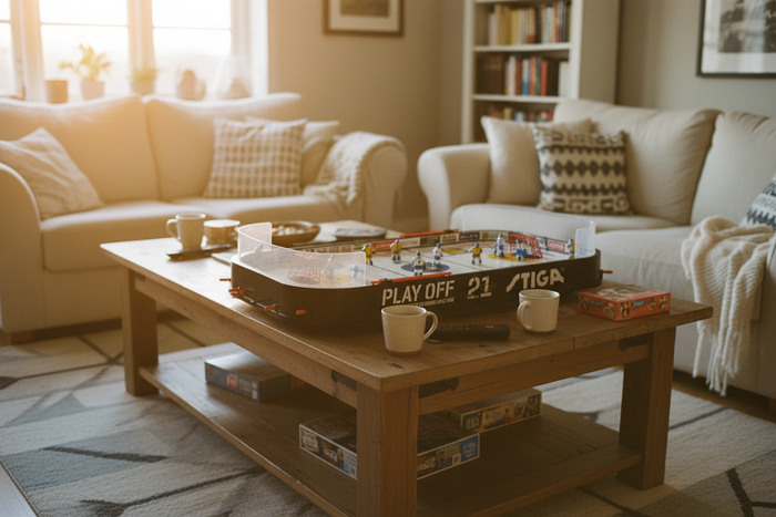 The Play Off 21 set up in a bright living room