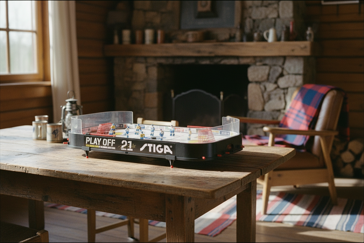 STIGA table hockey in rustic interior on Zenit film
