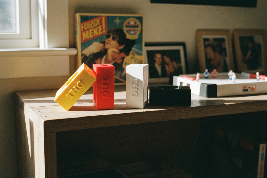 Table Hockey Holders - yellow, white, black, and red variation